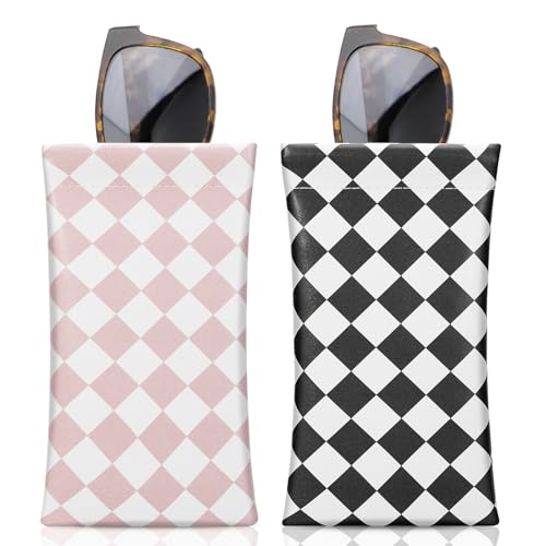 MoKo Squeeze Top Glasses Pouch, Portable Leather Soft Sunglasses Case Anti-Scratch Eyeglasses Bag Goggles Sleeve - color: Pink White + Black White, style: 2 Pack