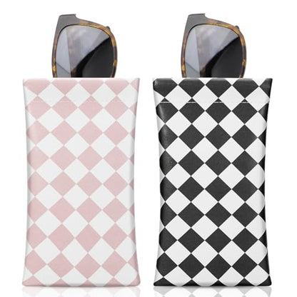 MoKo Squeeze Top Glasses Pouch, Portable Leather Soft Sunglasses Case Anti-Scratch Eyeglasses Bag Goggles Sleeve - color: Pink White + Black White, style: 2 Pack