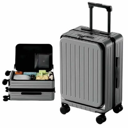 26-Inch Front Opening Hardside Checked Luggage, Dark Gray - color: Gray, size: 26 Inch Checked
