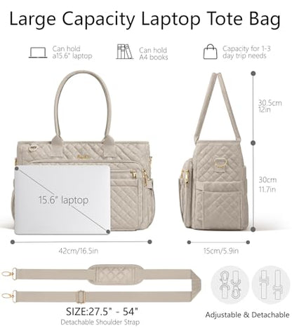Bagstellar Teacher Tote Bag for Women, 15.6" Laptop Work Tote Computer Bag - color: Taupe