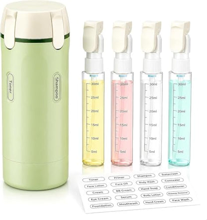 4-in-1 Leak Proof Travel Dispenser Bottle Set, TSA Approved Refillable Toiletry Containers for Shampoo & Lotion