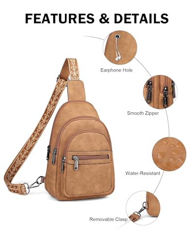 FADEON Sling Bag for Women, Designer Small Crossbody Bags, Adjustable Strap - color: Camel Brown Suede Style