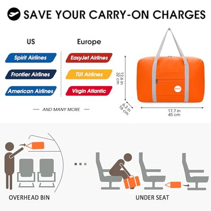 WANDF Personal Item Travel Bag, Carry On Duffle Bag Women - color: Orange