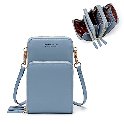 myfriday Small Cell Phone Crossbody Bag, Multi-pocket & 6 Card Slots - color: A-light Blue