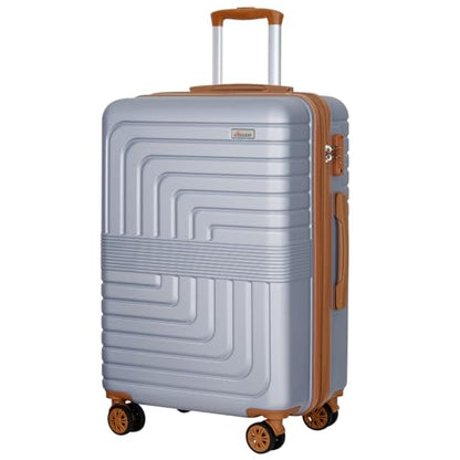 Romswi 26" Medium Checked Luggage,Checked-Medium Hardshell Suitcase with Double Spinner Wheels, Lightweight Large Hardshell Suitcase with TSA Lock,YKK Zipper, Scratch-Resistant Silver - color: Silver, size: 26 Inch
