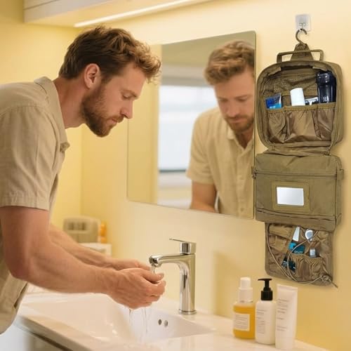 Toiletry Bag for Men,Travel Toiletry Bag Hanging Toiletry Bag Hygiene Bag - color: Khaki