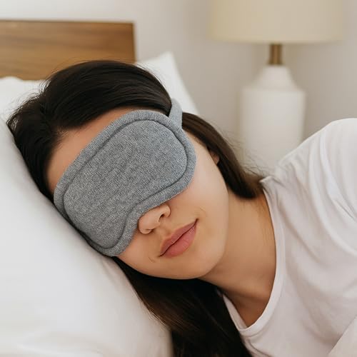 100% Cashmere Eye Mask for Travel & Sleep Gray with Gift Box