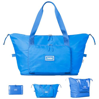 The Foldie Foldable Travel Bag for Women - 40L Weekender Bag with Multiple Pockets - Carry On Expendable Travel Bag - color: Azure