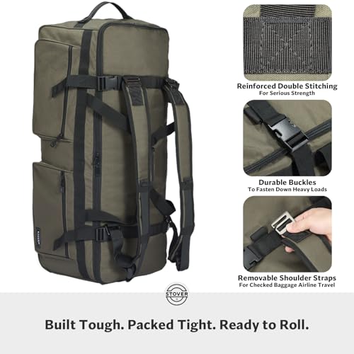 STOVER 45/80/100L U-Zip Rolling Duffel Bag with Wheels, X-Large Durable Travel Duffle + Toiletry Bag, Lay-Flat Opening, Packable w/Shoulder Straps- Use as Luggage or Backpack, Men/Women (Green) - color: U-Zip Voyager Green