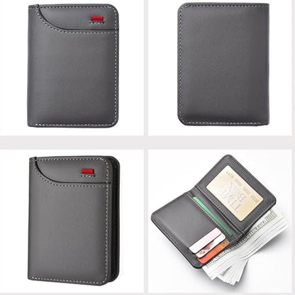 Mini Slim Wallet 5 Card Slots ID Window 1 Money Pocket Faux Leather Thin Compacted - color: Black Cross Grain