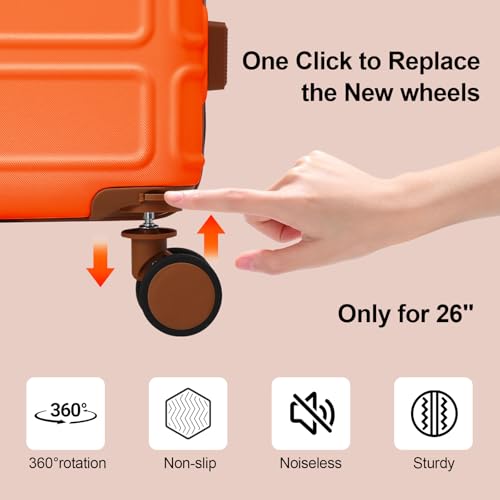 4 Piece Luggage Set Expandable ABS Travel Suitcase Set TSA Lock Hardshell Durable Lightweight Traveling Luggage Sets Gift for Back to School (Orange, 28in26in20in13in) - color: Orange