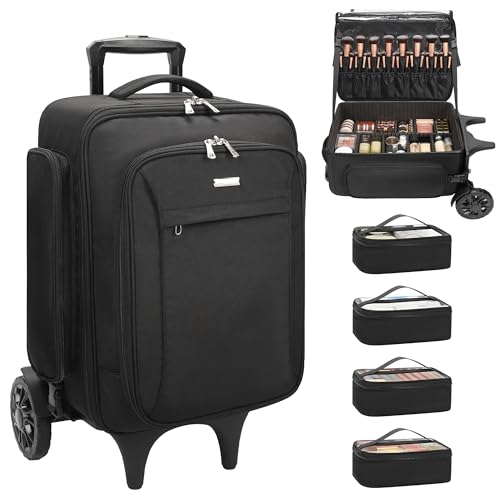 Relavel Rolling Makeup Case with 4 small bags for Makeup Artist - color: 1-Black