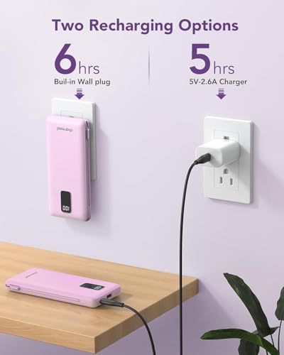 charmast Portable Charger Power Bank Built in Cables,10000mAh Battery Pack - color: Purple