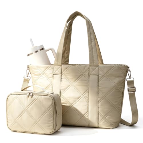 suradar Puffy Tote Bag for Women with Laptop Compartment Handbags - color: A2-khaki