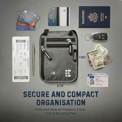 Zero Grid RFID Travel Neck Wallet, Large Passport Holder, Light Grey - color: Light Grey, size: Solo/Couple