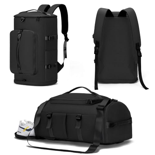 MIYCOO Gym Bag with Shoes Compartment, Duffle Bag, Backpack with Wet Pocket - color: 01#Full Black-Style1