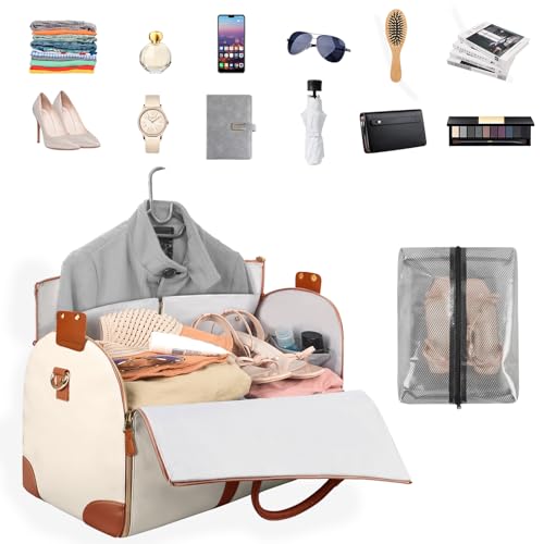 Ytonet Garment Duffle Bags for Travel, Convertible Carry On Garment Bag - color: Beige, style: Tote