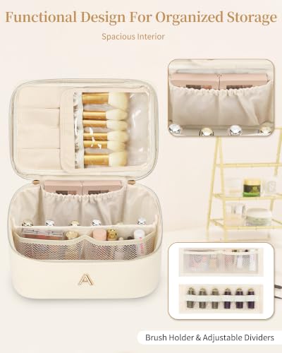 Custom Cosmetic Bag for Women Vacation Weekend Trips & Everyday Use Beige B | Initial Large Travel Cosmetic Case for Women with Metal Letter Design, Spacious Toiletry Organizer with Divider & Handle - size: B