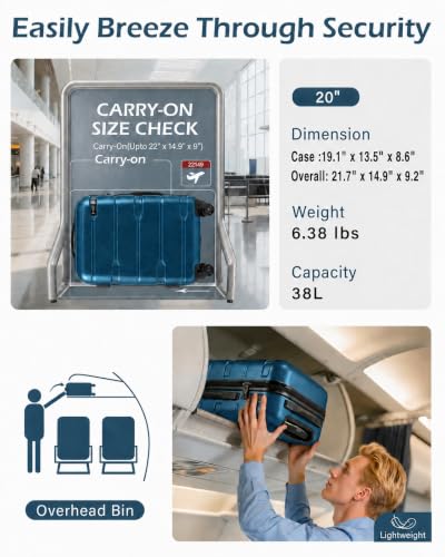 Coolife Carry On Luggage Hardside Suitcase with Spinner Wheels, 20in - color: Caribbean Blue, size: Carry On(20in)