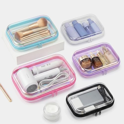 Clear Hard Shell Zipper Organizer Cases, 2 Pack, Iridescent - color: Pink Iridescent