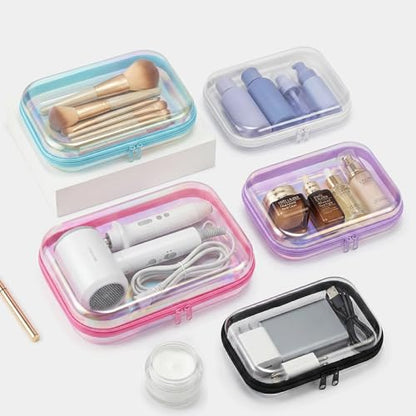 Clear Hard Shell Zipper Organizer Cases, 2 Pack, Iridescent - color: Pink Iridescent