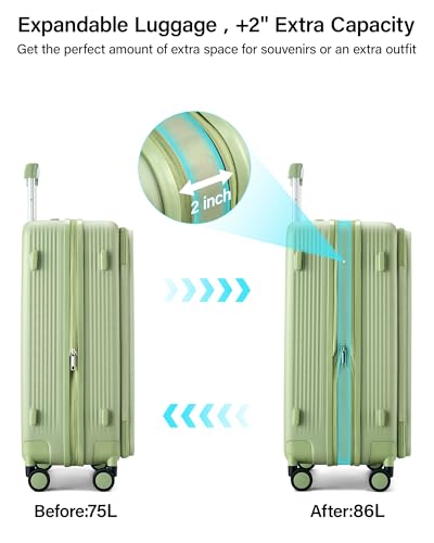 Hanke Top Opening 24" Medium Suitcase Expandable Hard Shell Bamboo Green - color: Bamboo Green, size: 24 Inch EXT