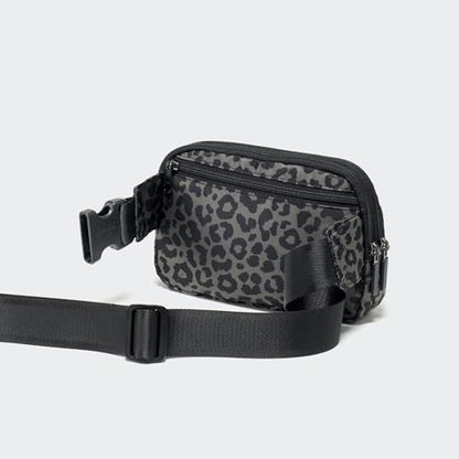 Pander Nylon Fanny Pack Belt Bag for Women with 5 Zipper Pockets - color: Grey Leopard