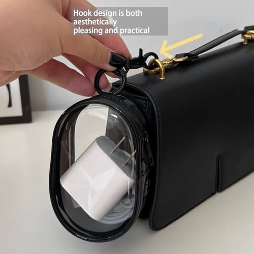 Portable Cable Organizer Case with Clip, Clear Charger Storage Pouch for Travel, Mini Electronics Organizer for Phone Cable, Earphones, Charger, USB Accessories (Transparent White – With Clip)