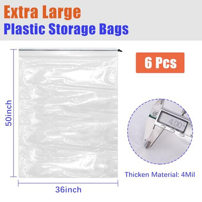 36x50 Inch Extra Large Clear Plastic Suitcase Storage Bags, 6 Pack, 4 Mils - color: Clear - 6 Pack, size: 36''x50''