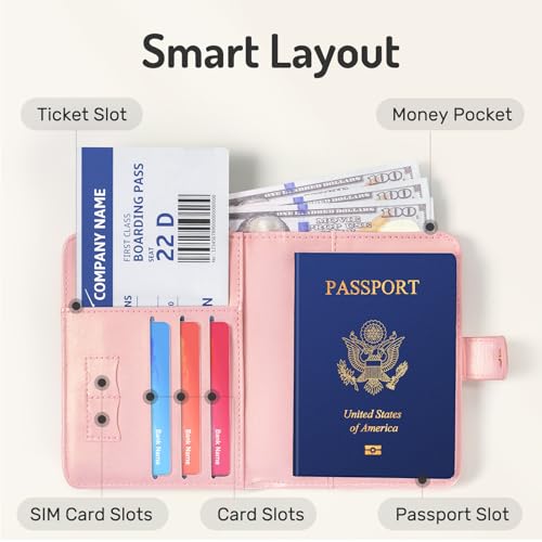 Forvencer Passport Holder Cover with Money Pocket, RFID Passport Wallet - color: Rose Gold, style: Magnetic Clasp