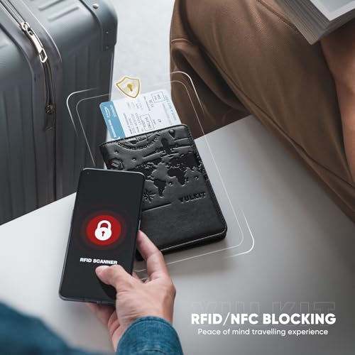 VULKIT Passport Holder Magnetic Closure RFID Blocking Travel Wallet Passport Book Cover Boarding Pass Holder Travel Essentials - color: Black