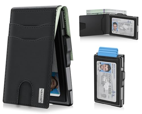 Wallet for Men, Minimalist Leather RFID Blocking Bifold Wallet, Cash Slot - color: Dark black