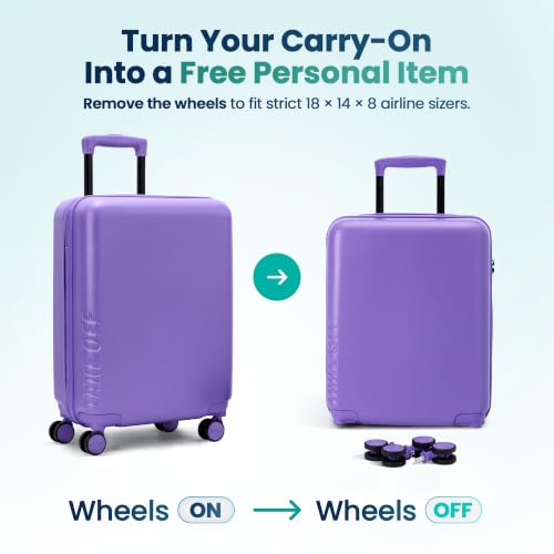 TAKE OFF 18 Inch Personal Item Suitcase Removable Wheels Underseat Bag - color: Purple, size: 18" - Personal Item 4.0