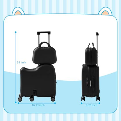 Ride-On Luggage, 6-Wheel Kids Suitcase with Cup Holder, Portable Bag - color: Black