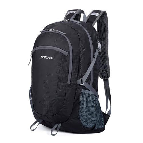 NODLAND Light Weight Packable Backpack for Travel Hiking 45L Foldable Water-Resistant Daypack Hydration Rucksack - color: Black, size: Medium 45L