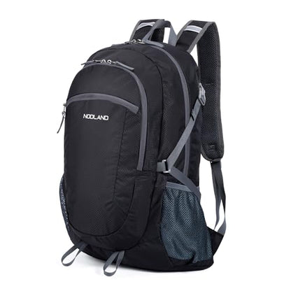 NODLAND Light Weight Packable Backpack for Travel Hiking 45L Foldable Water-Resistant Daypack Hydration Rucksack - color: Black, size: Medium 45L