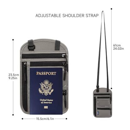 Neck Wallet,Travel for Passport Holder Neck Pouch Wallet RFID Blocking Men Women with Adjustable Neck Strap - color: A-Light Gray