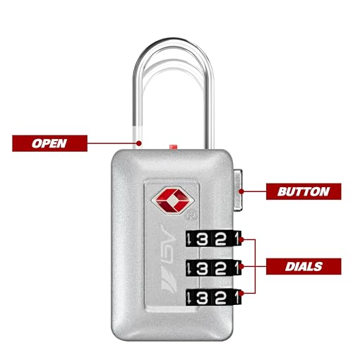 BV TSA Accepted Luggage Travel Lock, Set-Your-Own Combination Lock for School Gym Locker, Luggage Suitcase Baggage Locks, Filing Cabinets, Toolbox, Case (Silver, 2 Pack) - color: Silver