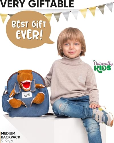 Naturally KIDS Toddler Backpack w. Plush T-rex Brown Toy, Gift 5-7, Medium - color: 01 Dinosaur, size: Medium