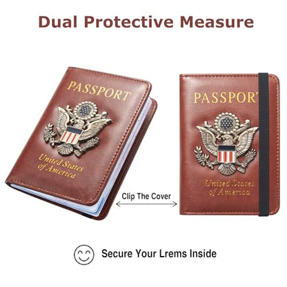 Premium Passport Holder for Travel RFID Blocking Passport Cover Slim - color: Brown