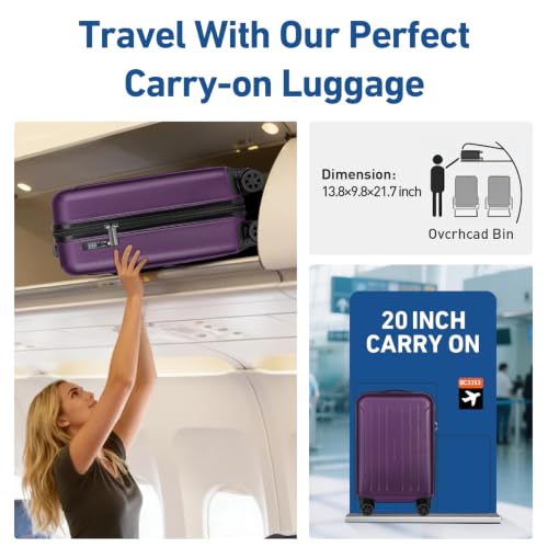 KYME Carry on luggage 22x14x9 Airline Approved Suitcase,20",Dark Purple - color: Dark Purple, size: 20" Carry On