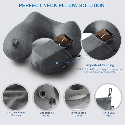 Keemall Inflatable Neck & Shoulder Travel Pillow for Airplane Naps - color: Black Gray, size: Medium