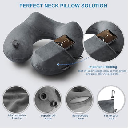 Keemall Inflatable Neck & Shoulder Travel Pillow for Airplane Naps - color: Black Gray, size: Medium