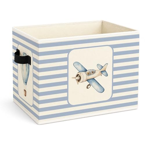Airplane & Hot Air Balloon Storage Basket, Blue Stripe Foldable Toy Bin - color: Airplane & Hot Air Balloon