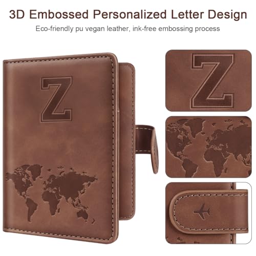 Passport Holder Wallet Cover Personalized Initial Travel Essentials - color: Brown, size: Z
