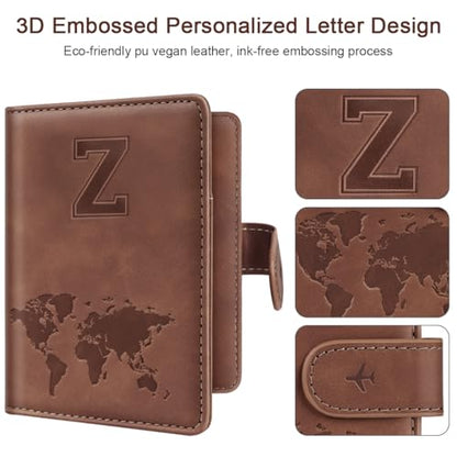 Passport Holder Wallet Cover Personalized Initial Travel Essentials - color: Brown, size: Z