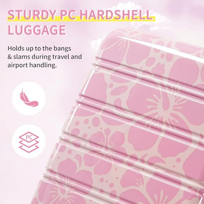 Merax Hardshell Luggage Set,3-Piece Printed Travel Suitcases,Pink - color: Pink, size: 3 Piece(20/24/28)