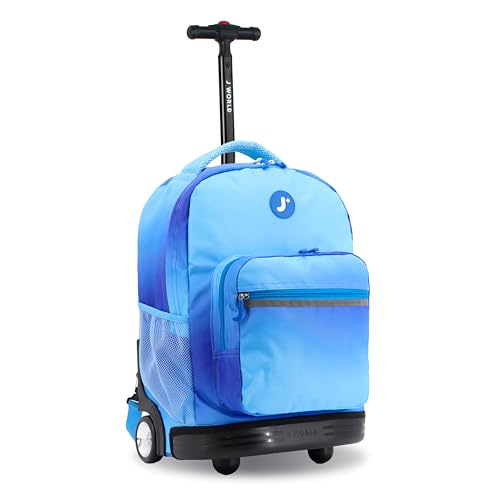 J World Sunrise Kids Rolling Backpack with Wheels for Girls Boys, Roller Bookbag for School, 18 x 13 x 9 Inches, Blue Gradient - color: Blue Gradient
