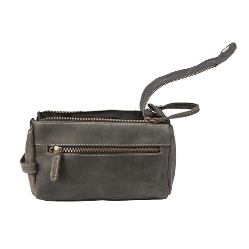 KomalC Buffalo Leather Toiletry Bag for Men & Women, Travel Pouch - color: Charcoal Black