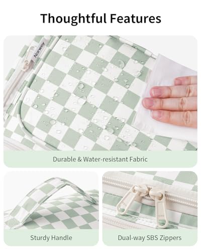 Narwey Hanging Travel Toiletry Bag for Women, Large Makeup Cosmetic Bag - color: A-Green Checkerboard